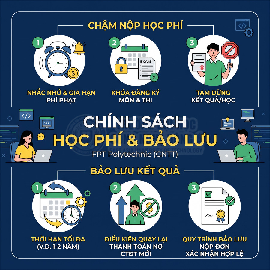 Infographic chính sách học phí và bảo lưu kết quả ngành CNTT FPT Polytechnic