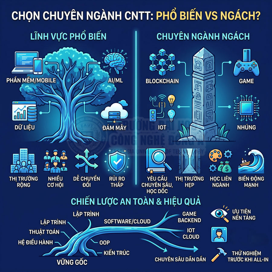 So sánh các lĩnh vực phổ biến và chuyên ngành ngách trong ngành CNTT cùng chiến lược học an toàn hiệu quả