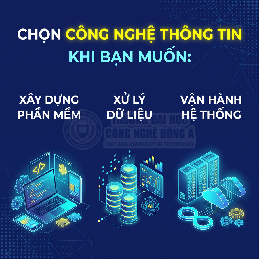 Công nghệ thông tin gồm phát triển phần mềm, xử lý dữ liệu và vận hành hệ thống
