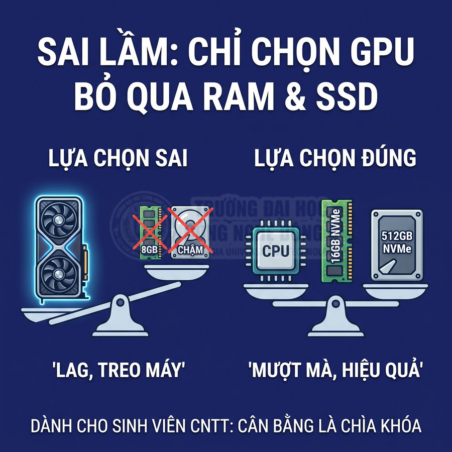 So sánh lựa chọn GPU mạnh với RAM và SSD yếu với cấu hình cân bằng CPU, RAM 16GB và SSD 512GB NVMe