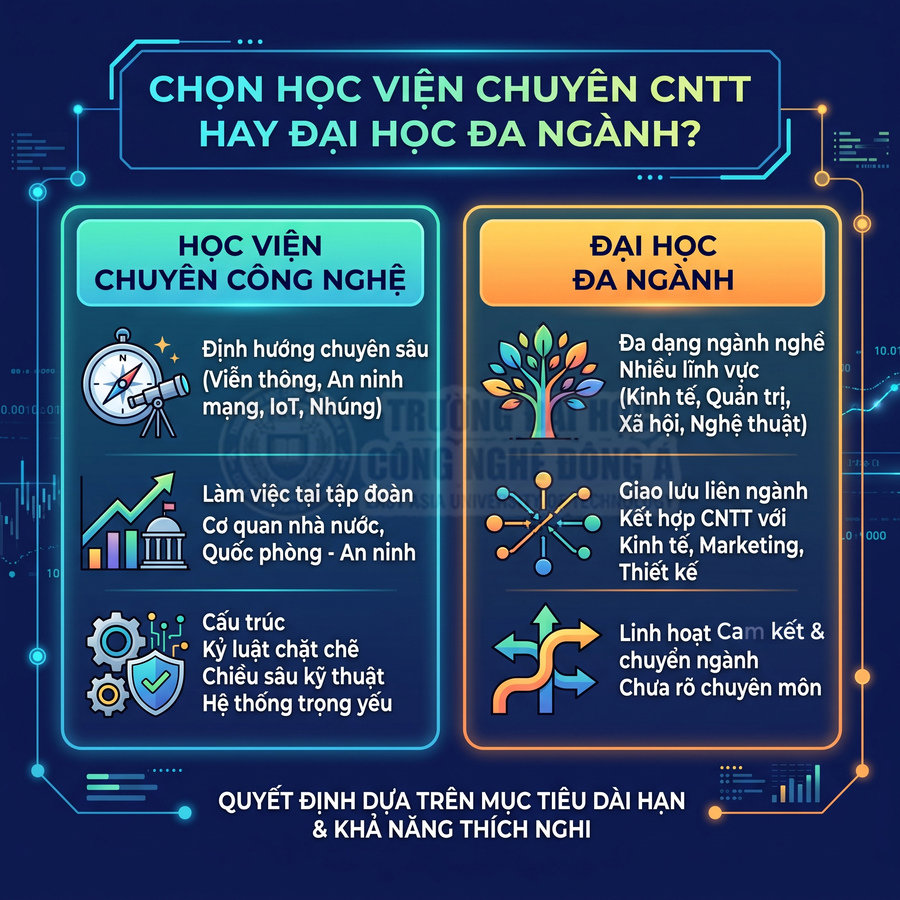 So sánh ưu điểm học viện chuyên công nghệ và đại học đa ngành trong lĩnh vực CNTT