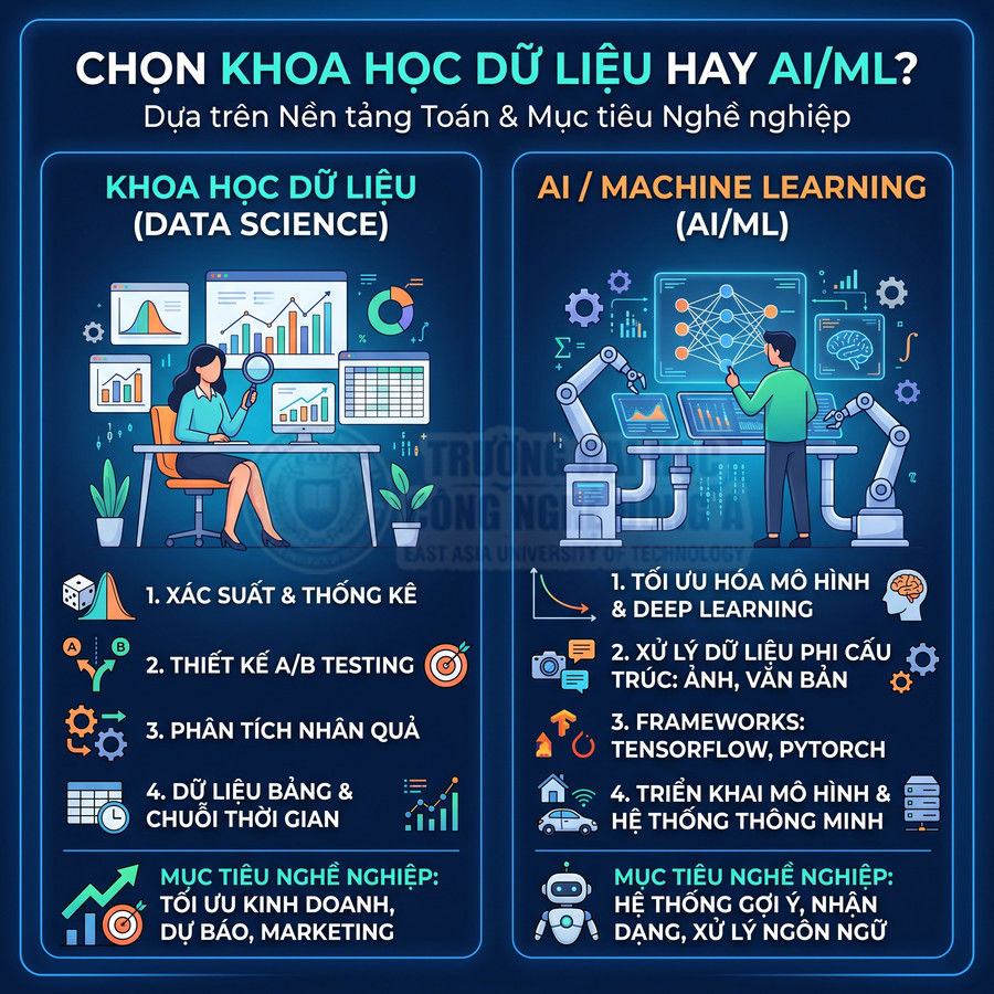 So sánh khoa học dữ liệu và AI machine learning với minh họa nghề nghiệp và kỹ năng cần học