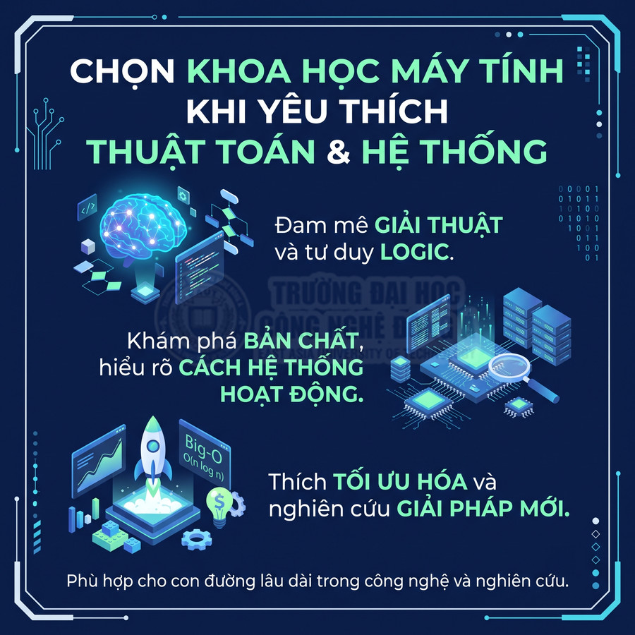 Poster giới thiệu ngành khoa học máy tính cho người yêu thích thuật toán, hệ thống và tối ưu hóa giải pháp