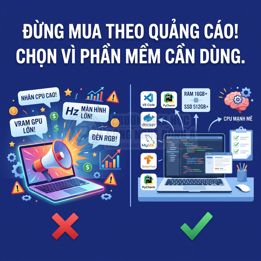 So sánh laptop quảng cáo màu mè với laptop tối ưu cấu hình cho lập trình và phần mềm chuyên dụng