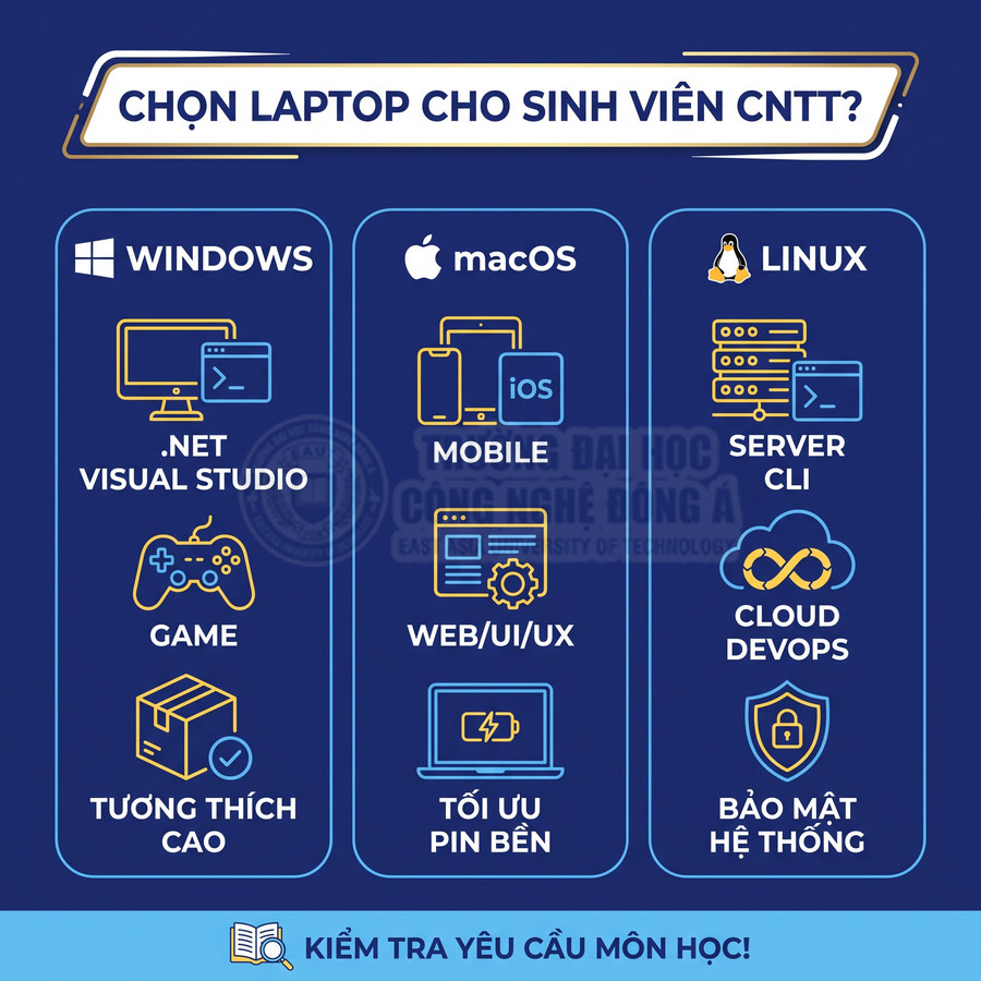 So sánh lựa chọn laptop Windows, macOS và Linux cho sinh viên CNTT theo nhu cầu học tập và lập trình