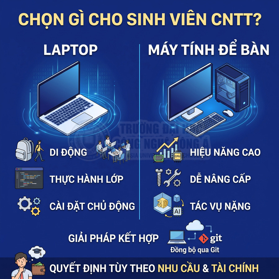 So sánh ưu nhược điểm laptop và máy tính để bàn cho sinh viên công nghệ thông tin