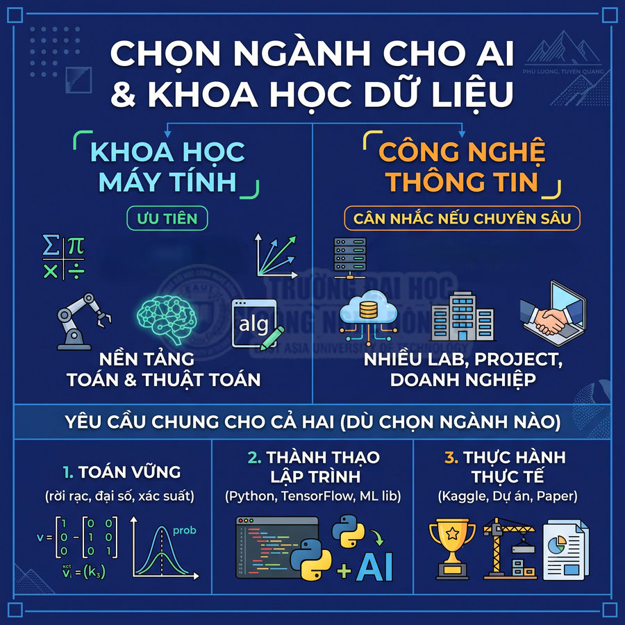Infographic so sánh ngành khoa học máy tính và công nghệ thông tin cho AI và khoa học dữ liệu