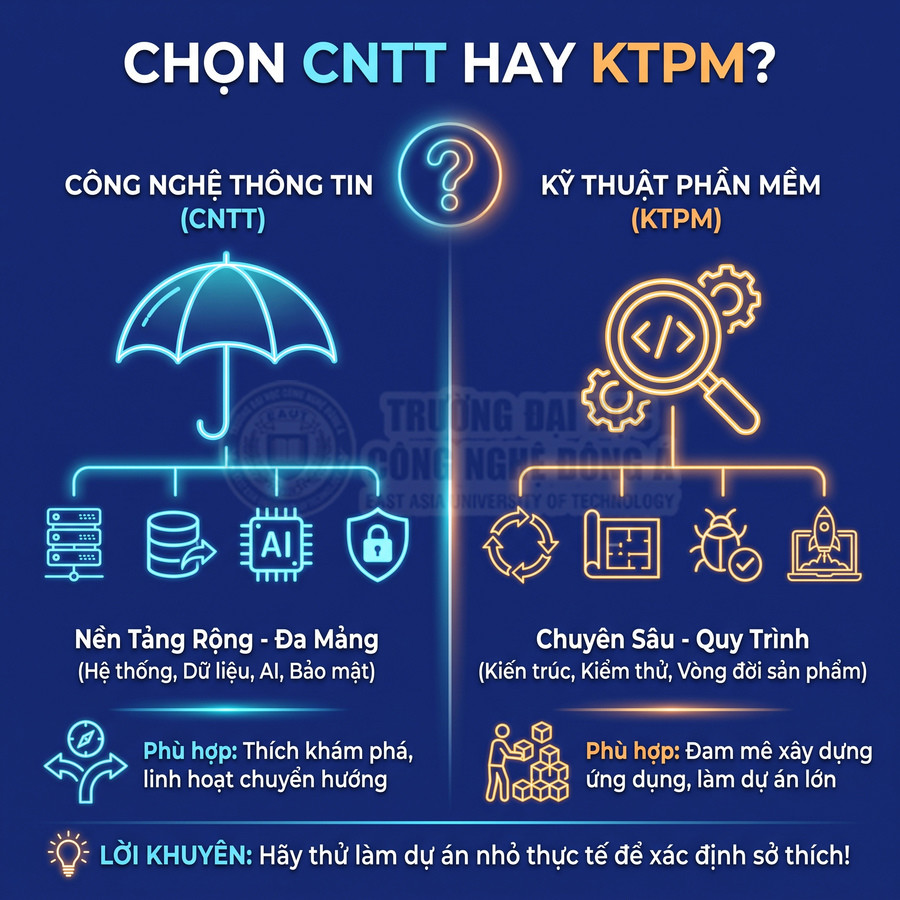 So sánh ngành Công nghệ thông tin và Kỹ thuật phần mềm về kiến thức, định hướng phù hợp và lời khuyên chọn ngành