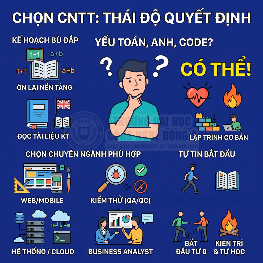 Infographic hướng dẫn chọn ngành công nghệ thông tin, các bước học lập trình và chuyên ngành phù hợp cho người mới bắt đầu