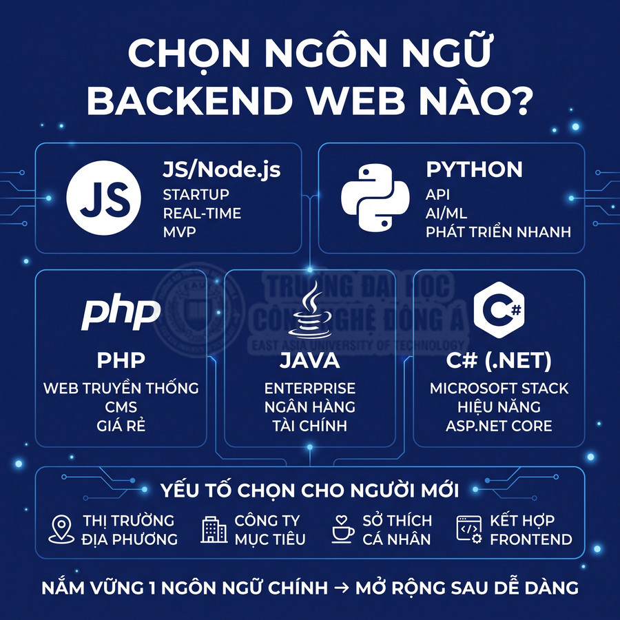 So sánh các ngôn ngữ backend web JS Node.js Python PHP Java C# .NET cho người mới học lập trình