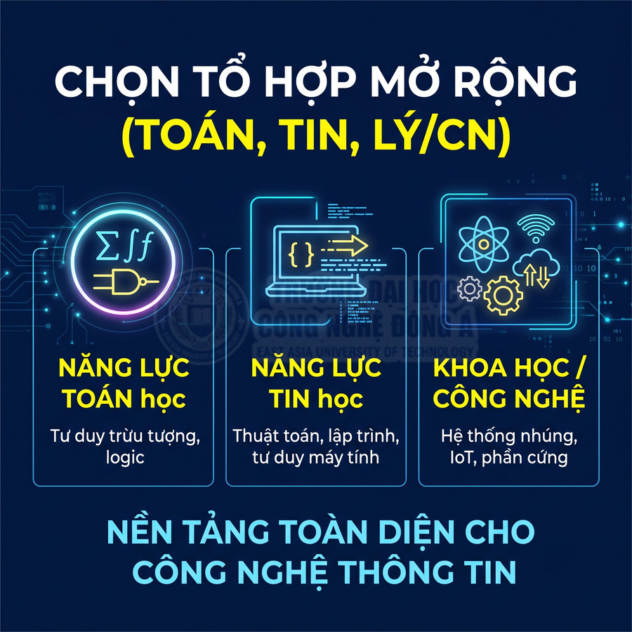 Poster giới thiệu tổ hợp môn Toán Tin Lý Công nghệ làm nền tảng toàn diện cho ngành công nghệ thông tin