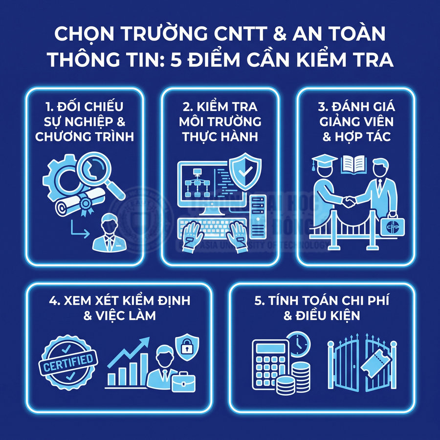 5 tiêu chí chọn trường công nghệ thông tin và an toàn thông tin, từ chương trình học đến chi phí đào tạo