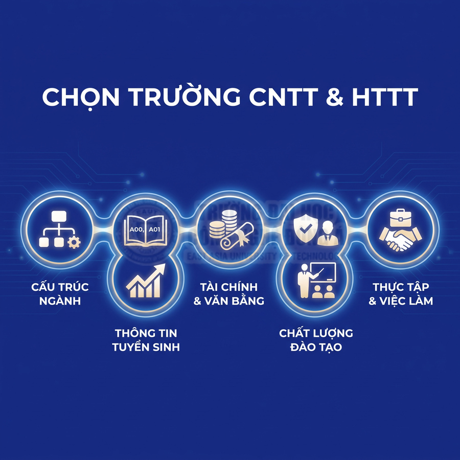 Chọn trường CNTT và HTTT với các tiêu chí cấu trúc ngành, tuyển sinh, tài chính, chất lượng đào tạo, thực tập việc làm
