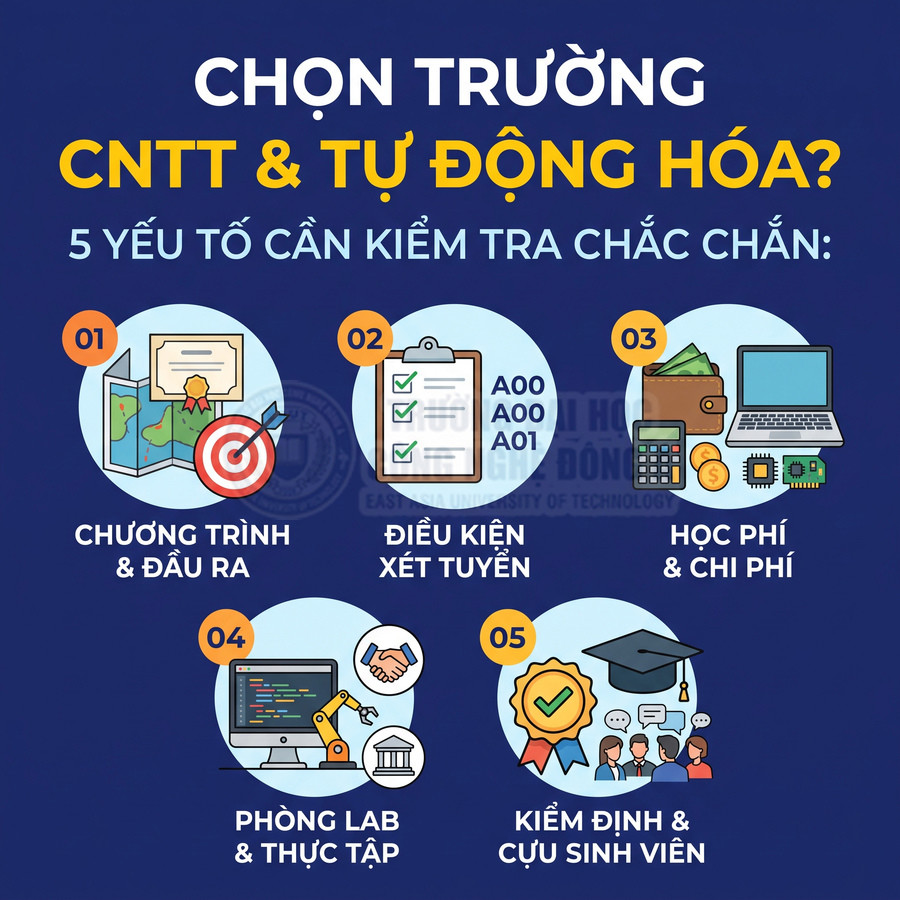 Năm yếu tố chọn ngành CNTT và tự động hóa: chương trình học, xét tuyển, học phí, phòng lab, kiểm định và cựu sinh viên