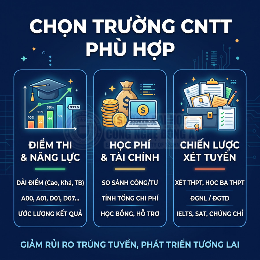 Hướng dẫn chọn trường CNTT phù hợp dựa trên điểm thi, học phí tài chính và chiến lược xét tuyển