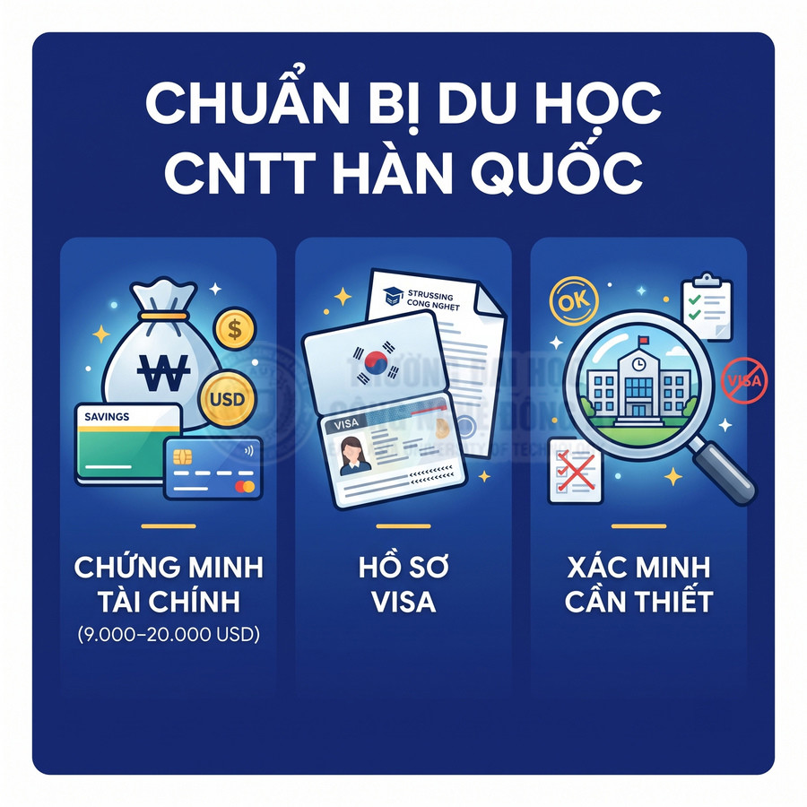 Chuẩn bị du học CNTT Hàn Quốc với chứng minh tài chính, hồ sơ visa và xác minh trường học cần thiết