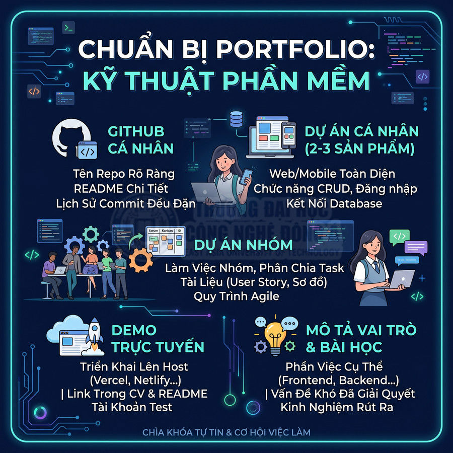 Hướng dẫn chuẩn bị portfolio kỹ thuật phần mềm với GitHub cá nhân, dự án cá nhân, dự án nhóm và demo trực tuyến