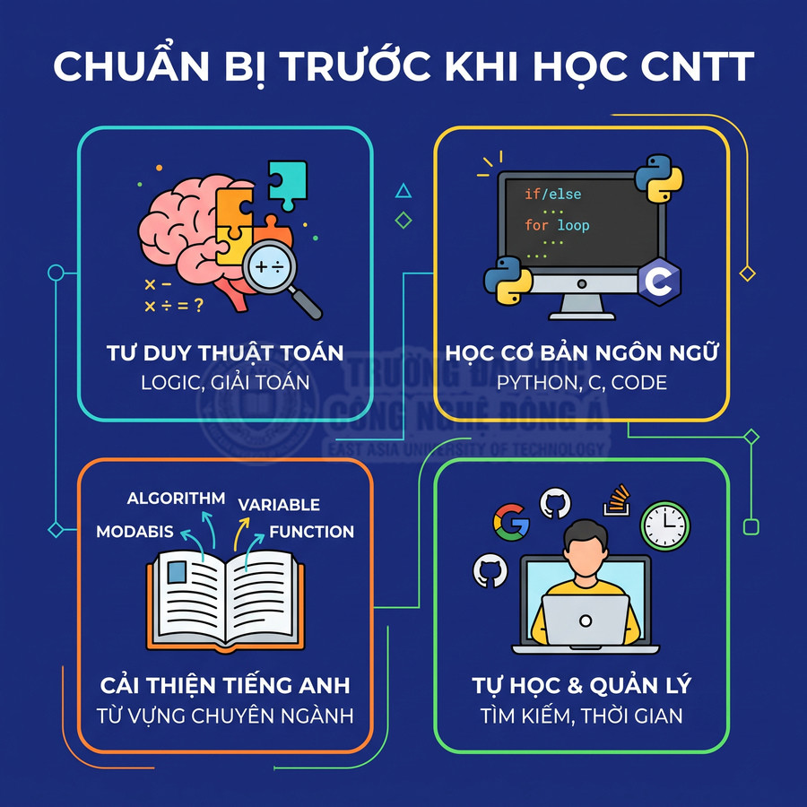 Hướng dẫn chuẩn bị trước khi học CNTT với tư duy thuật toán, ngôn ngữ lập trình, tiếng Anh và kỹ năng tự học