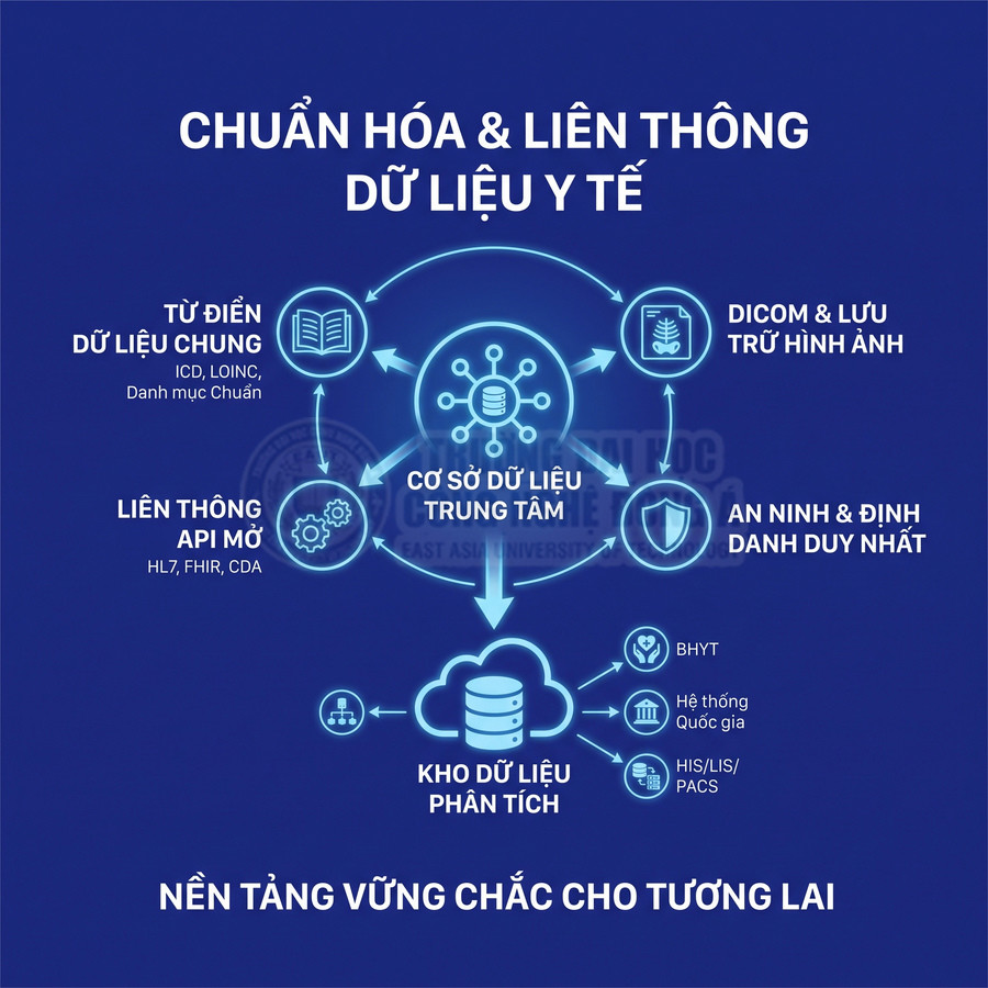 Sơ đồ chuẩn hóa và liên thông dữ liệu y tế với cơ sở dữ liệu trung tâm và kho dữ liệu phân tích