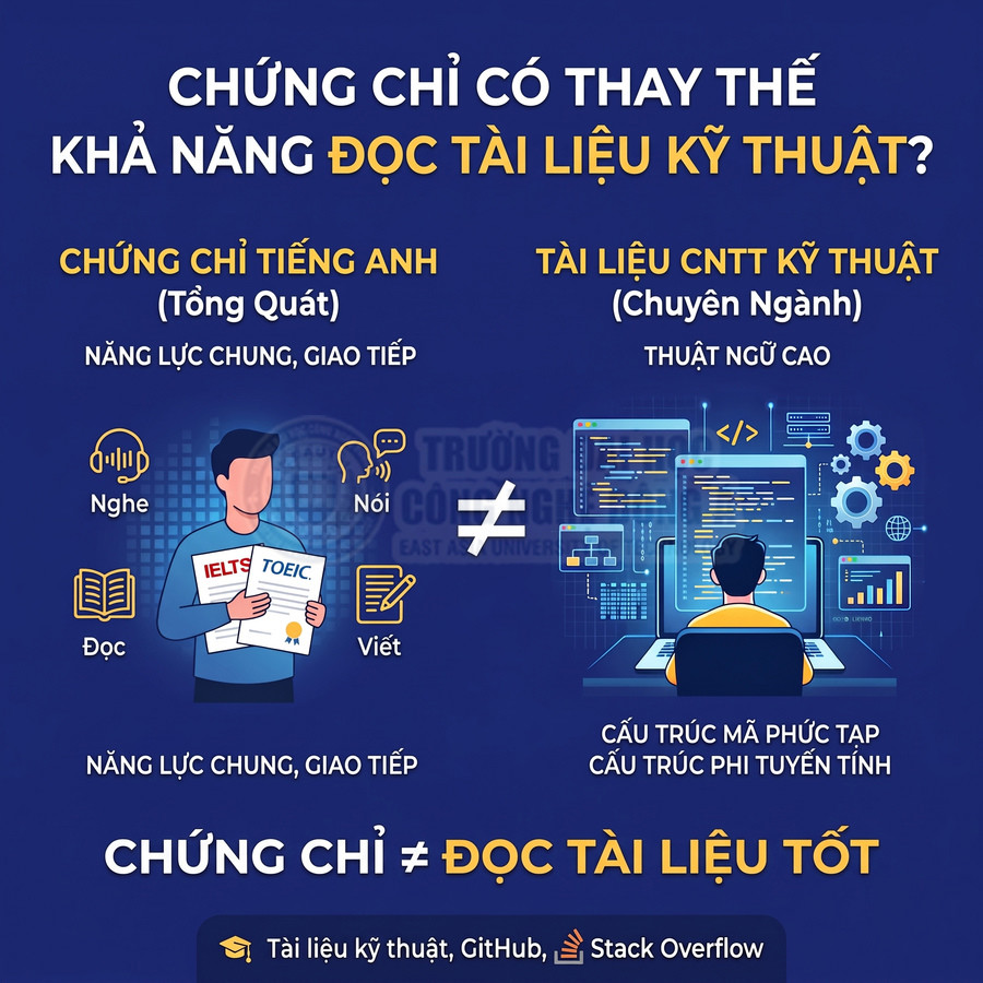Thiết kế so sánh chứng chỉ IELTS TOEIC với khả năng đọc tài liệu kỹ thuật CNTT chuyên ngành
