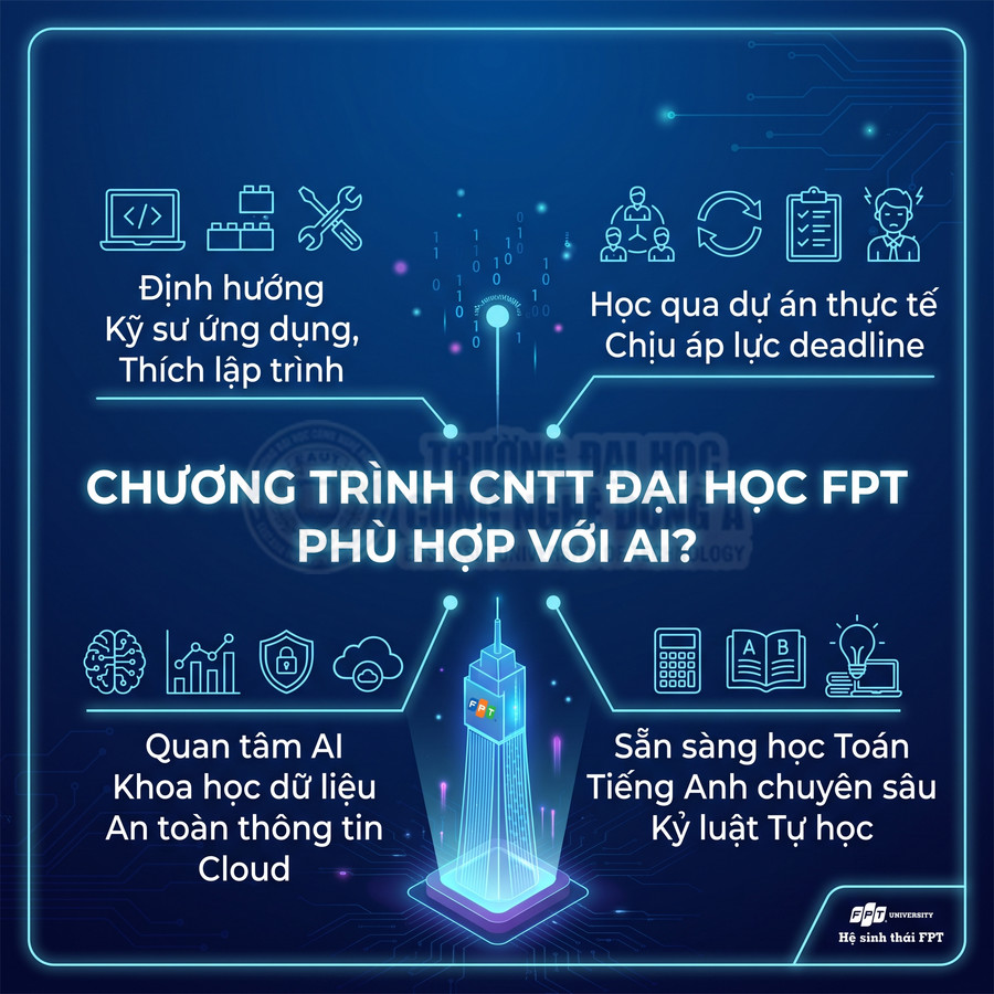 Poster giới thiệu chương trình công nghệ thông tin Đại học FPT với các yêu cầu và định hướng học tập cho sinh viên