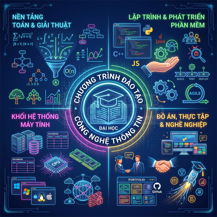 Chương trình đào tạo công nghệ thông tin đại học với lập trình, hệ thống máy tính, đồ án và cơ hội nghề nghiệp