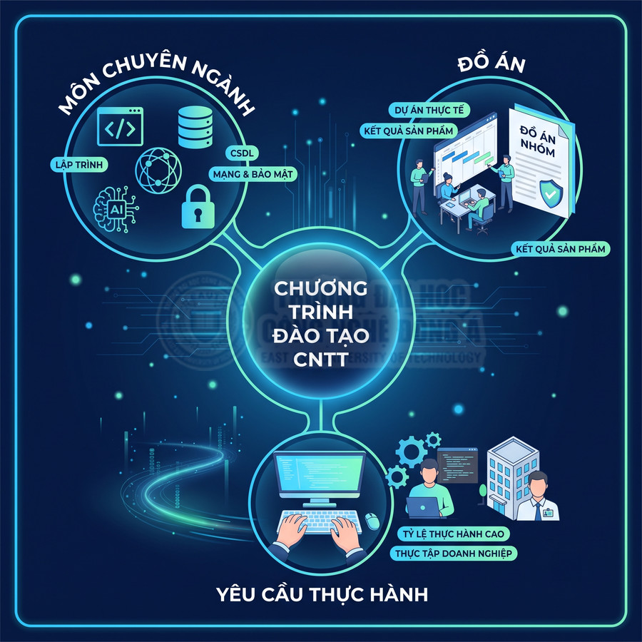 Chương trình đào tạo CNTT với môn chuyên ngành, đồ án thực tế và yêu cầu thực hành doanh nghiệp