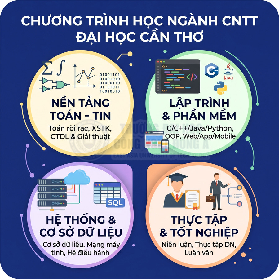 Chương trình học ngành công nghệ thông tin Đại học Cần Thơ với các khối kiến thức và thực tập tốt nghiệp