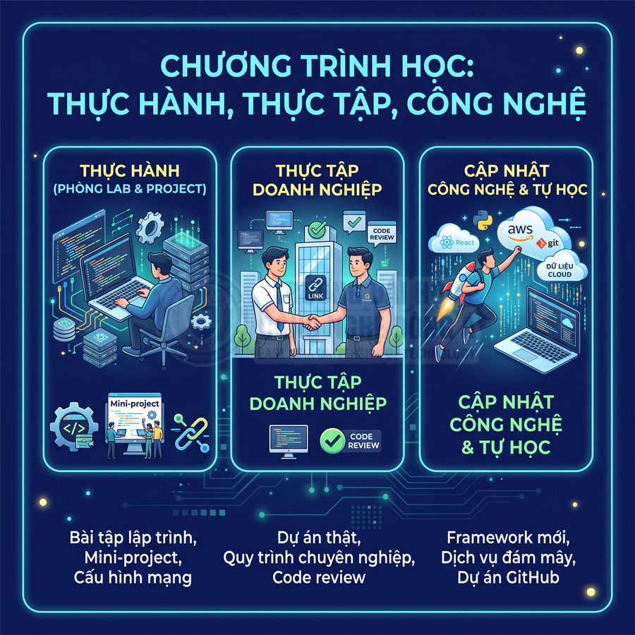 Chương trình học lập trình với thực hành phòng lab, thực tập doanh nghiệp và cập nhật công nghệ cloud, GitHub
