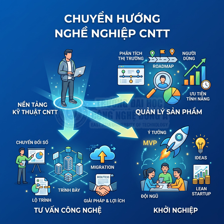 Chuyển hướng nghề nghiệp CNTT với nền tảng kỹ thuật, tư vấn công nghệ, quản lý sản phẩm và khởi nghiệp