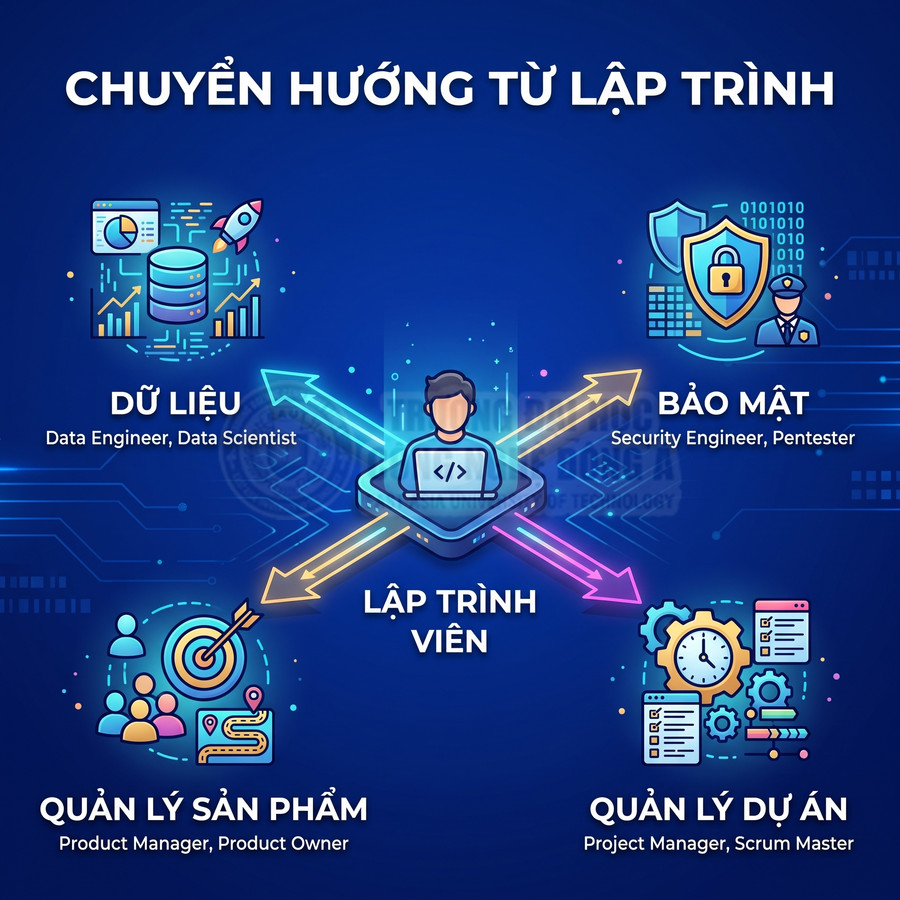 Lộ trình chuyển hướng nghề nghiệp từ lập trình viên sang dữ liệu, bảo mật, quản lý sản phẩm và quản lý dự án