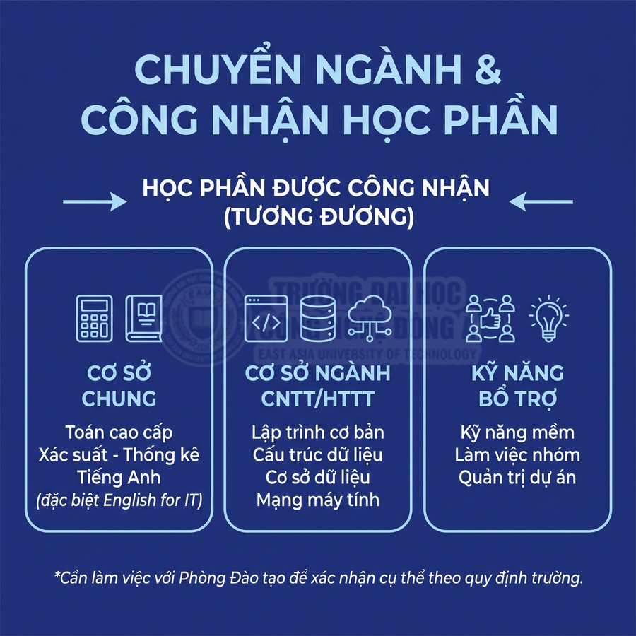 Thông tin chuyển ngành và công nhận học phần tại Trường Đại học Đông Á với các nhóm môn học và kỹ năng hỗ trợ