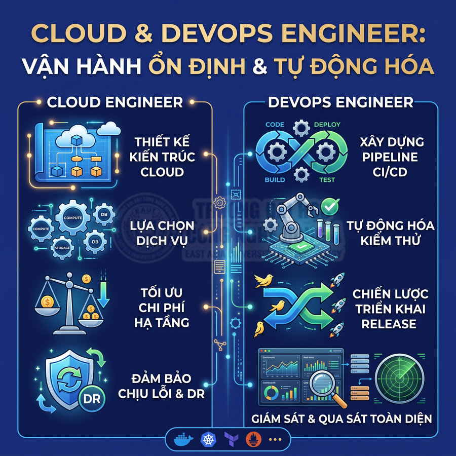 So sánh vai trò Cloud Engineer và DevOps Engineer với các nhiệm vụ vận hành ổn định và tự động hóa