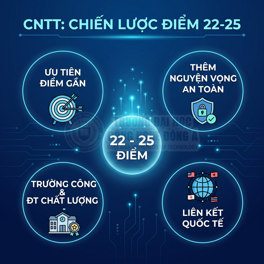 Chiến lược chọn ngành CNTT với mức điểm 22 đến 25, ưu tiên trường công, an toàn và có liên kết quốc tế