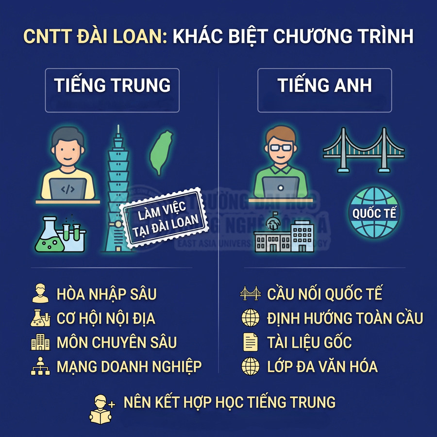 So sánh chương trình CNTT Đài Loan học tiếng Trung và tiếng Anh với cơ hội việc làm và định hướng quốc tế