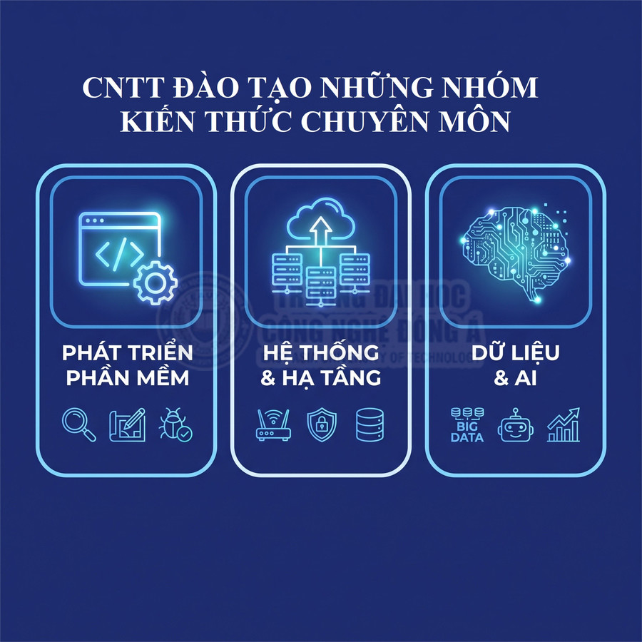 Ba nhóm đào tạo CNTT gồm phát triển phần mềm, hệ thống và hạ tầng, dữ liệu và AI