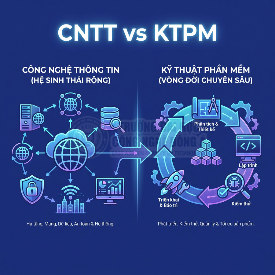 So sánh Công nghệ thông tin với Kỹ thuật phần mềm qua hệ sinh thái CNTT và vòng đời phát triển phần mềm