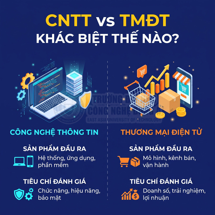 So sánh công nghệ thông tin và thương mại điện tử về sản phẩm đầu ra và tiêu chí đánh giá