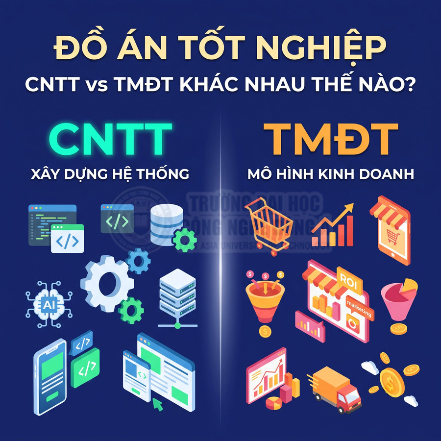 Đồ án tốt nghiệp CNTT xây dựng hệ thống và TMĐT mô hình kinh doanh với các biểu tượng minh họa tương ứng