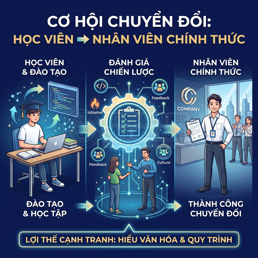 Quy trình đào tạo và đánh giá giúp học viên trở thành nhân viên chính thức trong doanh nghiệp