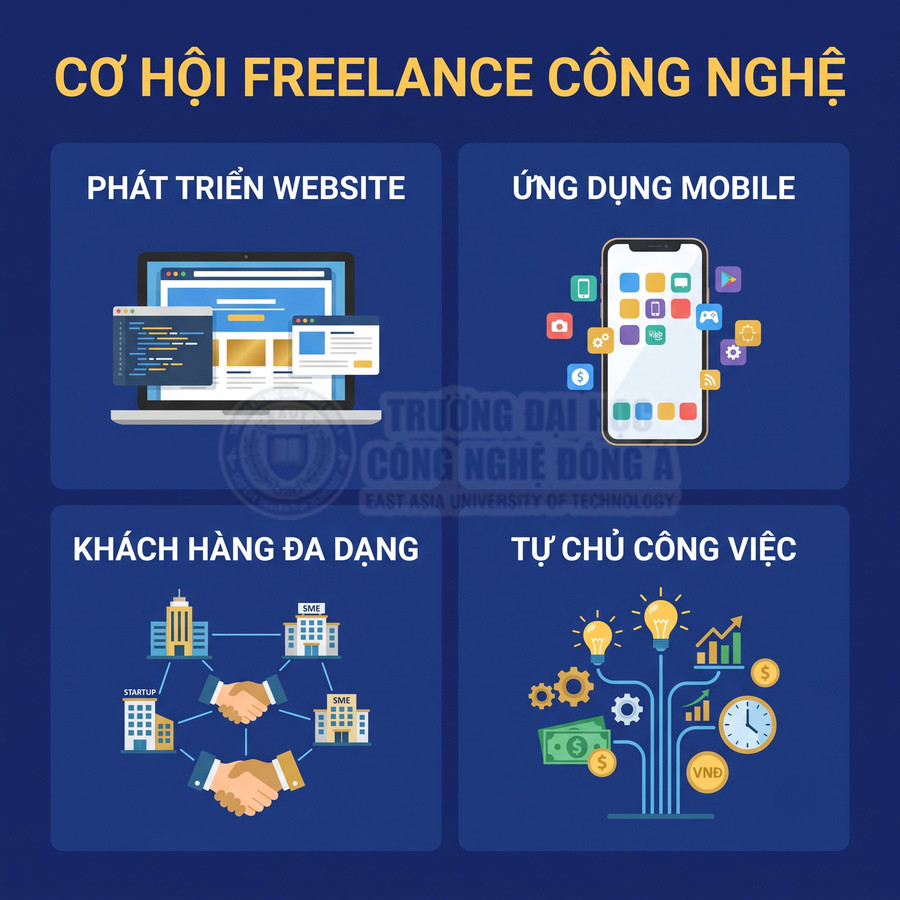 Cơ hội freelance công nghệ với phát triển website, ứng dụng mobile, khách hàng đa dạng và tự chủ công việc