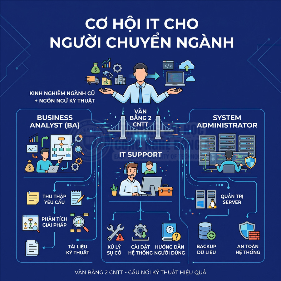 Cơ hội việc làm IT cho người chuyển ngành với các vị trí BA, IT Support, System Administrator