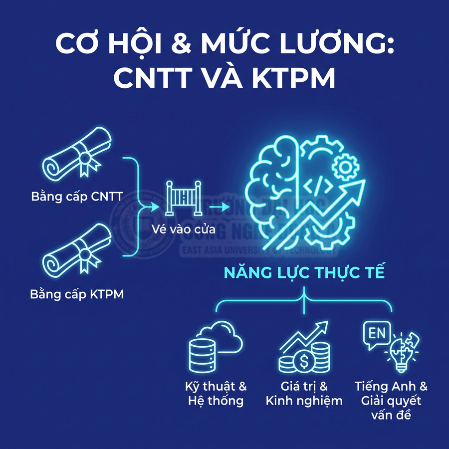 Cơ hội và mức lương ngành CNTT và KTPM dựa trên năng lực thực tế, kỹ thuật, kinh nghiệm và tiếng Anh