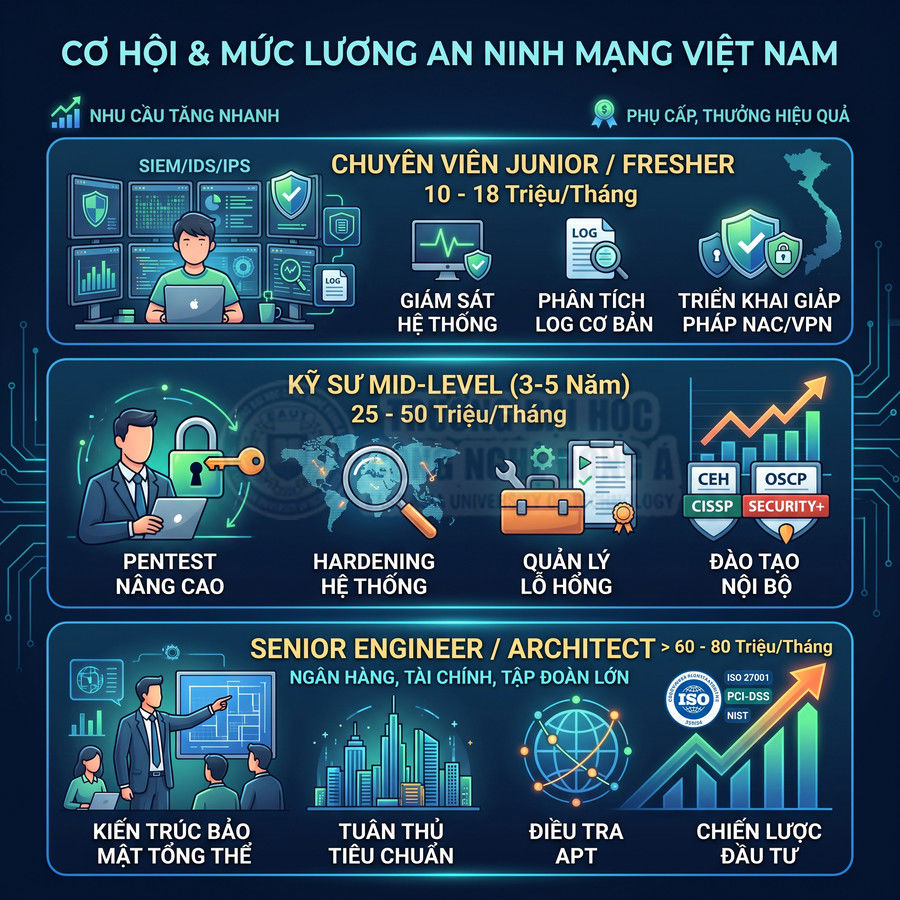 Cơ hội nghề nghiệp và mức lương các vị trí an ninh mạng tại Việt Nam từ junior đến senior