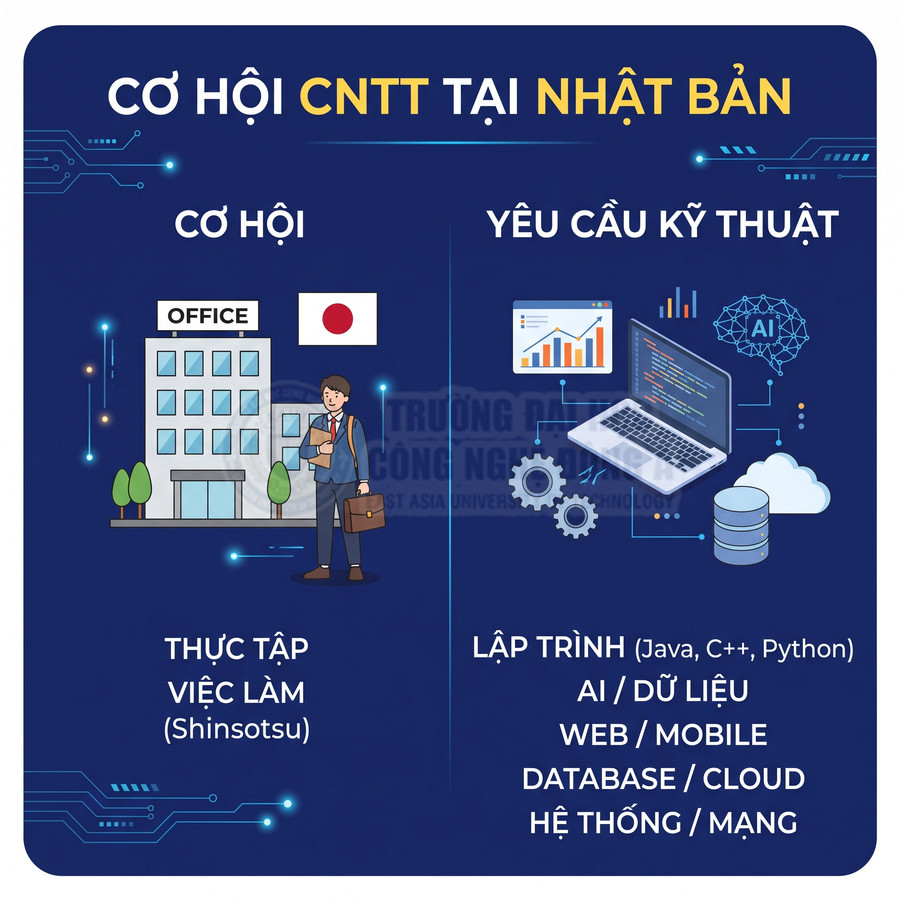 Cơ hội việc làm CNTT tại Nhật Bản với thực tập Shinsotsu và yêu cầu kỹ thuật lập trình, AI, web, mobile, cloud