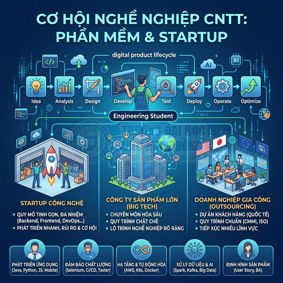 Cơ hội nghề nghiệp CNTT cho sinh viên kỹ thuật với các hướng startup, công ty sản phẩm lớn và doanh nghiệp gia công