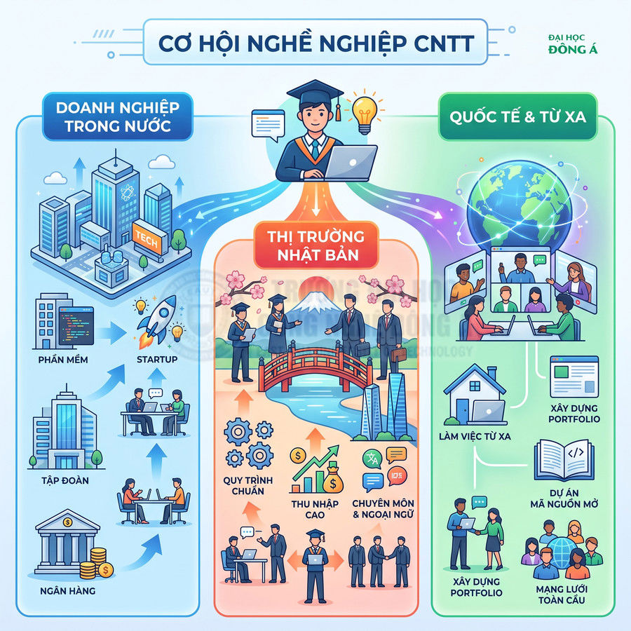 Cơ hội nghề nghiệp ngành CNTT với doanh nghiệp trong nước, thị trường Nhật Bản và làm việc quốc tế từ xa