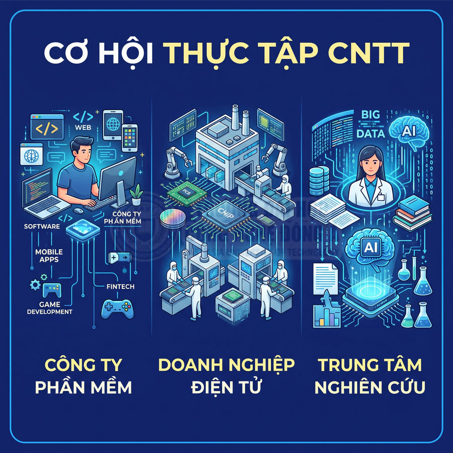 Cơ hội thực tập CNTT tại công ty phần mềm, doanh nghiệp điện tử và trung tâm nghiên cứu AI, big data