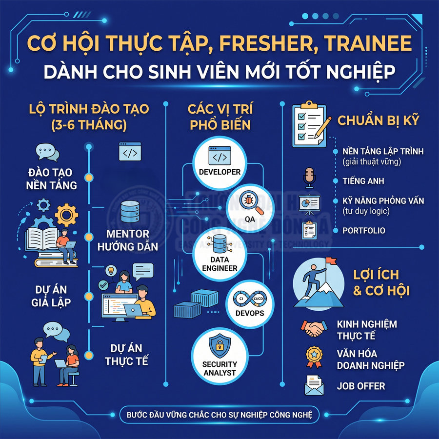 Infographic cơ hội thực tập fresher trainee ngành công nghệ thông tin cho sinh viên mới tốt nghiệp