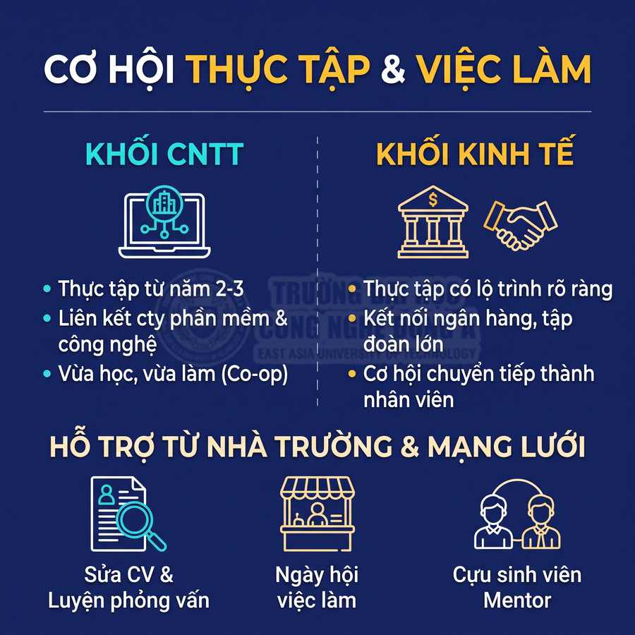Cơ hội thực tập và việc làm khối CNTT, kinh tế cùng hỗ trợ sửa CV, luyện phỏng vấn tại trường Đại học Công nghệ Đông Á